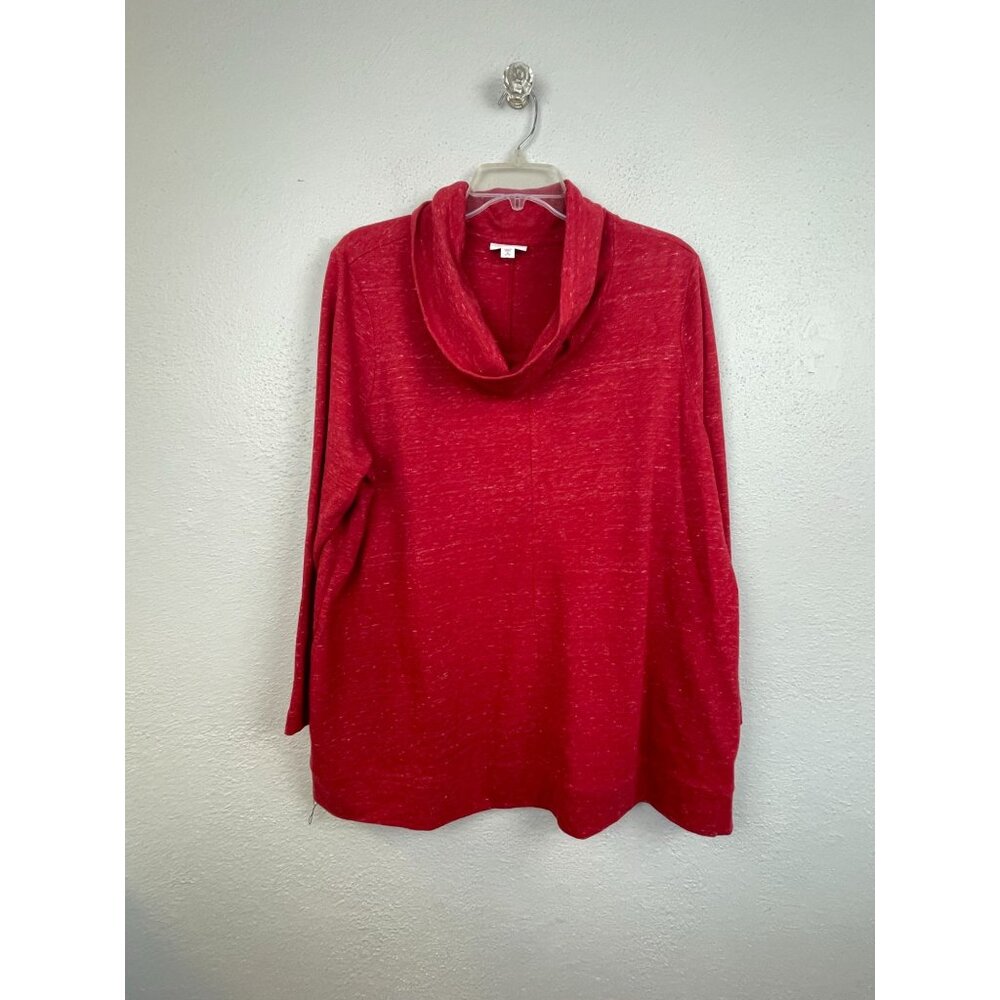J Jill Women's Red Cowl Neck Long Sleeve Lightweight Sweatshirt w/ Pockets Size